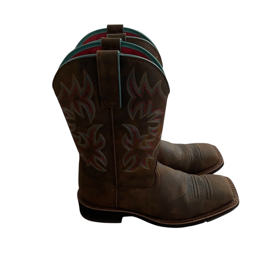 Ariat Delilah Brown and Red Western Boots with Teal Accents Women Size 8.5 - Picture 3 of 9